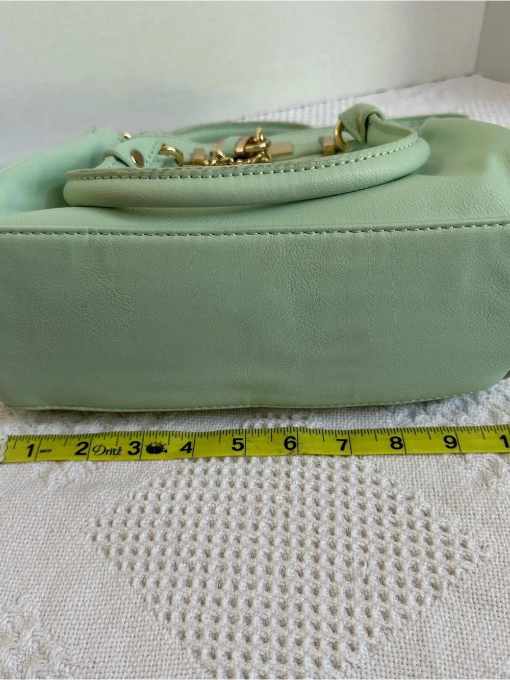 ALDO Retro Mint Green Purse Faux-Leather Satchel Crossbody Bag-Gold Accents